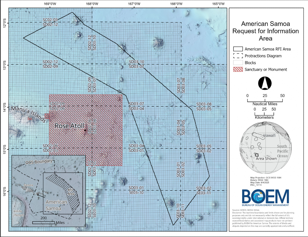 General area of interest for OCS Minerals around American Samoa published by BOEM as part of RFI notice 
