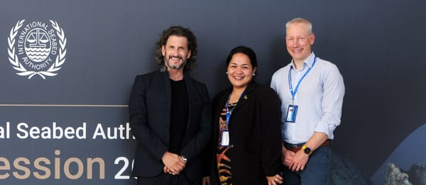 (l-r) Gerard Barron, TMC CEO with Anastasia Julius, Nauru's ISA representative, and Corey McLachlan, TMC's Head of Stakeholder Relations at the 2023 ISA meeting in Kingston, Jamaica.  